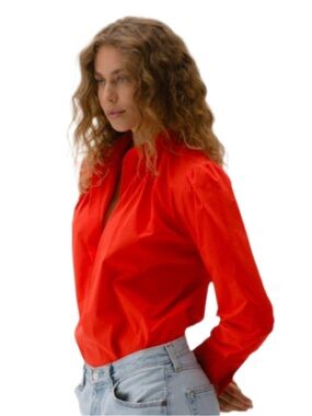 CISSA The Puff Shirt Blouse XS Cajun Orange Red Egyptian Cotton Popover Top
